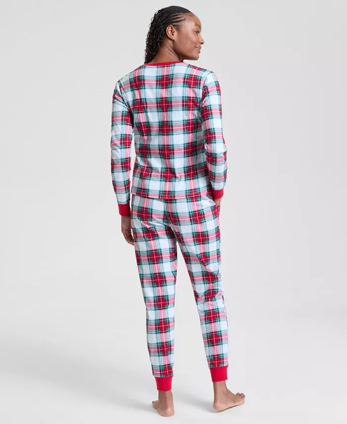 Plaid Pajama Set for Women with Woven Cotton and Side Pockets