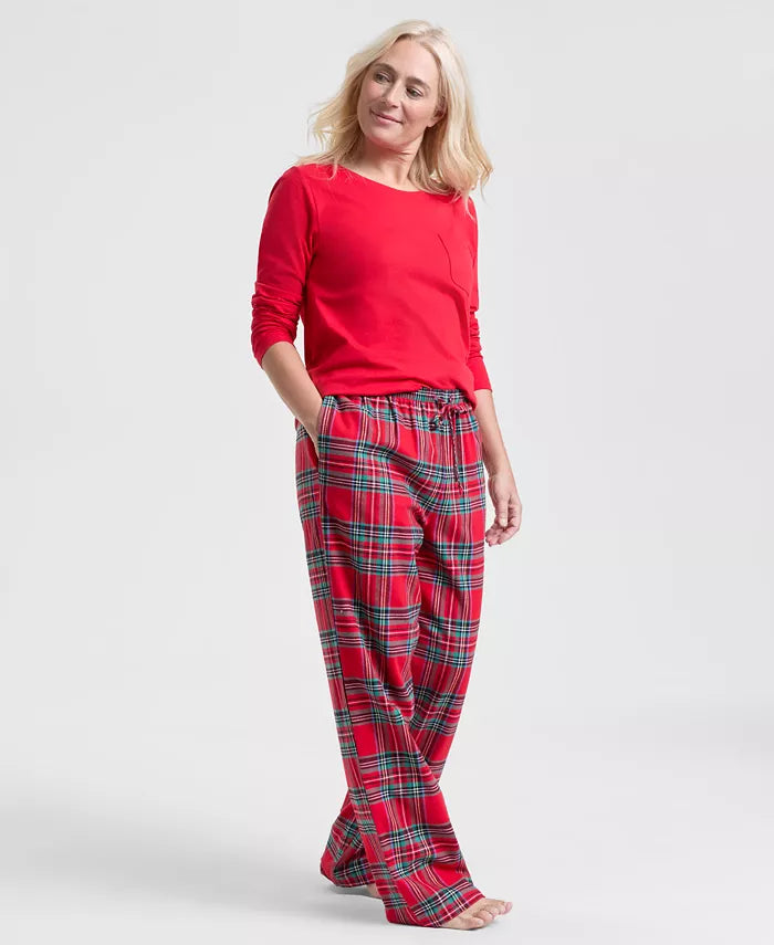Plaid Pajama Set with Long Sleeves and Drawstring Pants, Hip Pockets