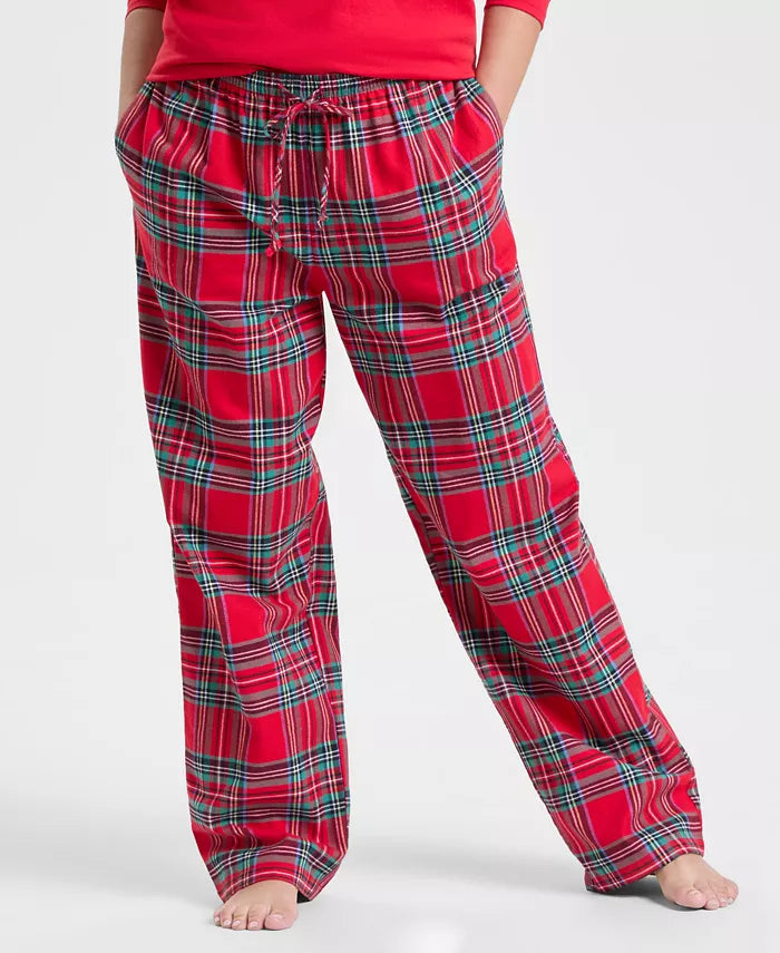 Plaid Pajama Set with Long Sleeves and Drawstring Pants, Hip Pockets