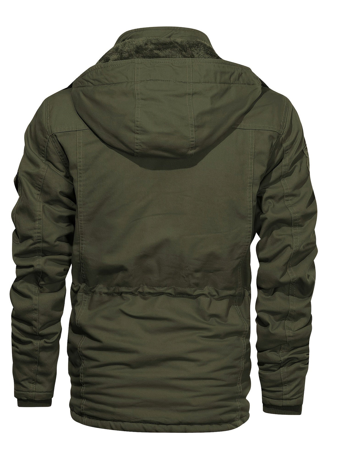 Mid-Length Hooded Jacket with Plush Lining and Adjustable Drawstring Hood