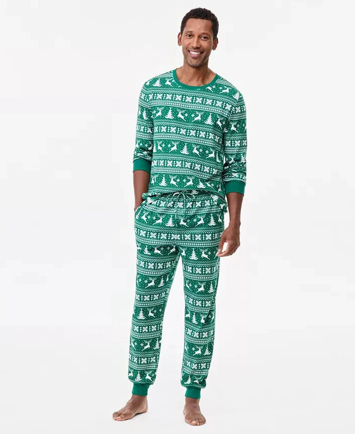 Cotton Pajama Set with Long Sleeves and Tie Waist, Printed Design