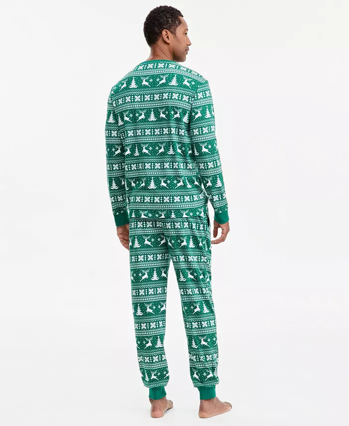 Cotton Pajama Set with Long Sleeves and Tie Waist, Printed Design