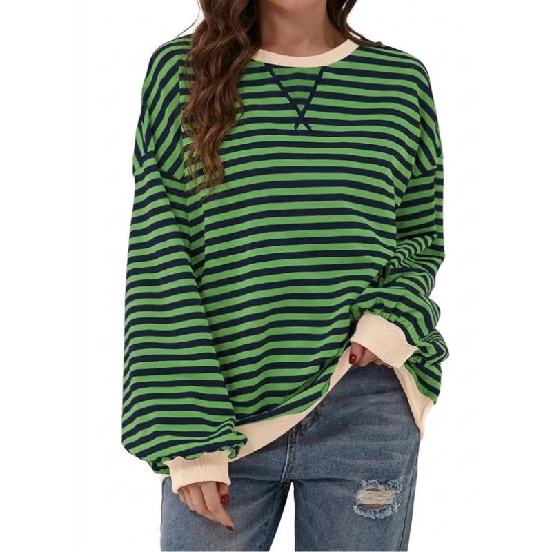 Womens Oversized Striped Crewneck Sweatshirt - Long Sleeve Pullover