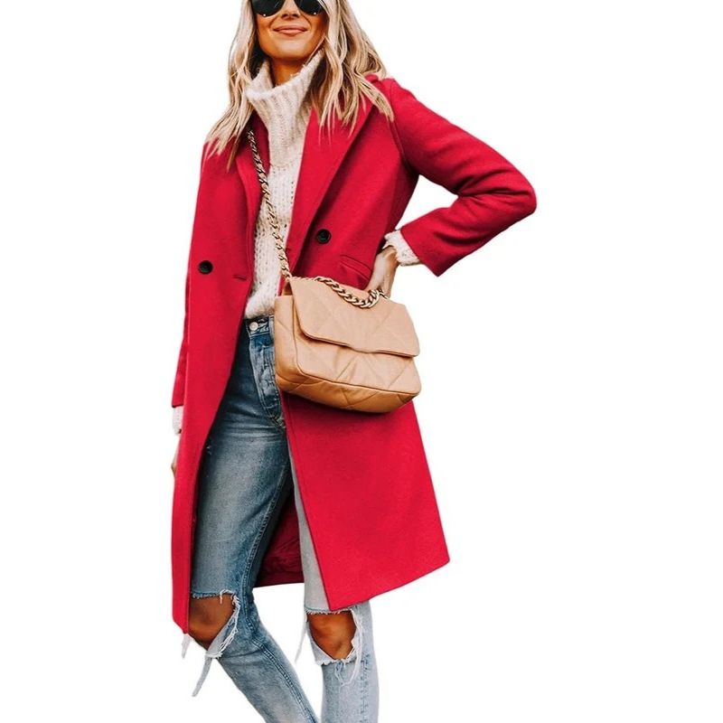 Womens Wool Peacoat, Double Breasted Coat with Notch Lapel