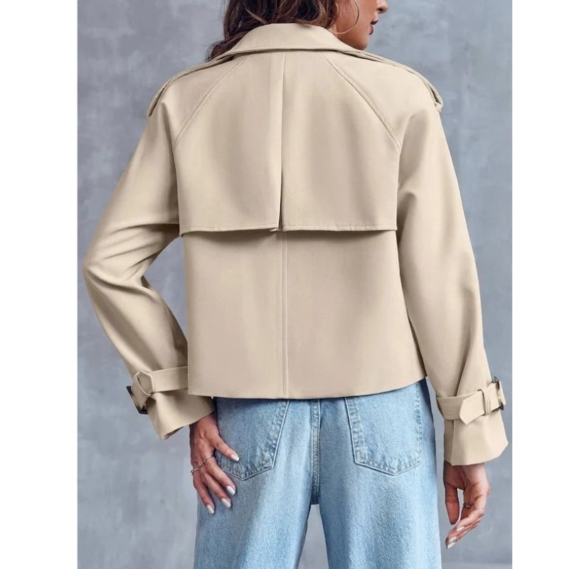Womens Cropped Trench Coat, Double Breasted Short Jacket