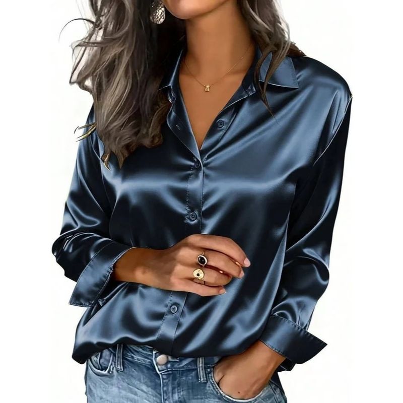 Satin Blouses for Women, Silk Button Down Shirts, Long Sleeve Business Casual Top