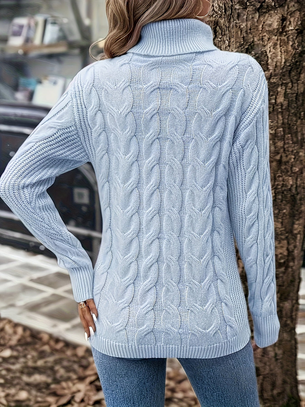 Cable Knit Turtleneck Sweater with Relaxed Fit and High Roll Neck