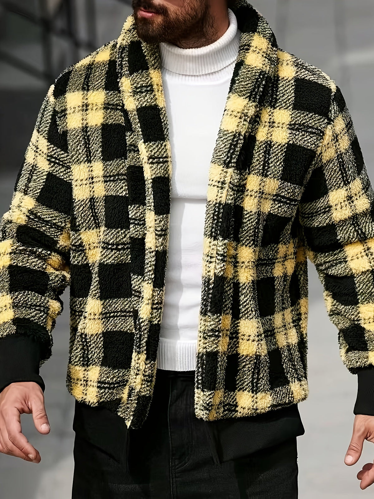 Checked Button Front Jacket with Relaxed Fit and Soft Fabric