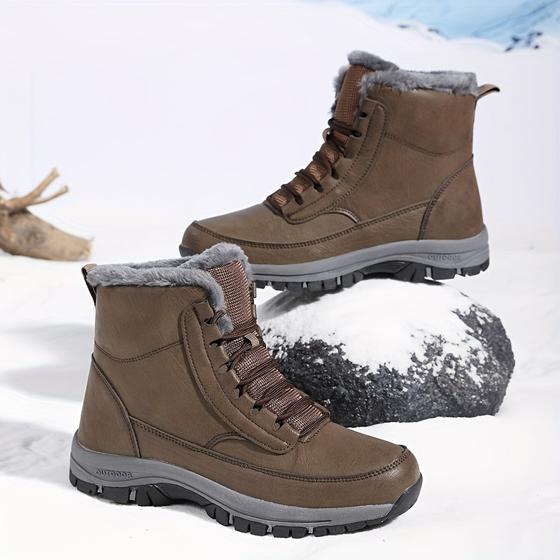 Winter Trail Boots with Plush Lining and Deep Tread Sole, Above Ankle Lace Up