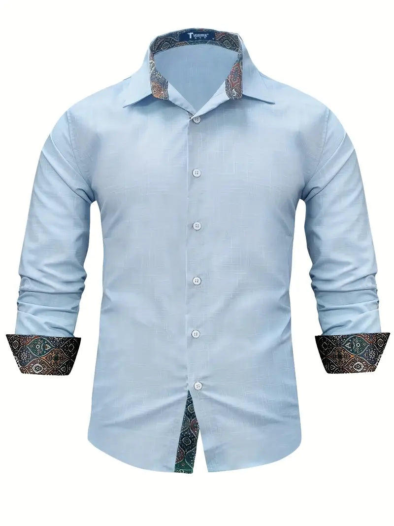 Button Up Dress Shirt with Contrast Collar and Cuffs Modern Tailored Fit