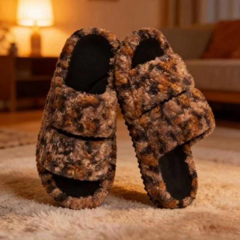 Womens Fuzzy Open Toe Slippers, Memory Foam Indoor House Shoes, Anti Slip Lightweight Indoor Outdoor Slippers