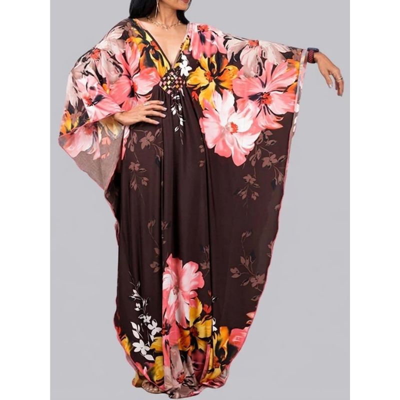 Moomoo Dresses for Women, Plus Size Ethnic Print Kaftan Dress, Mrs. Roper Bubu Mumu Boho Swimsuit Cover Up
