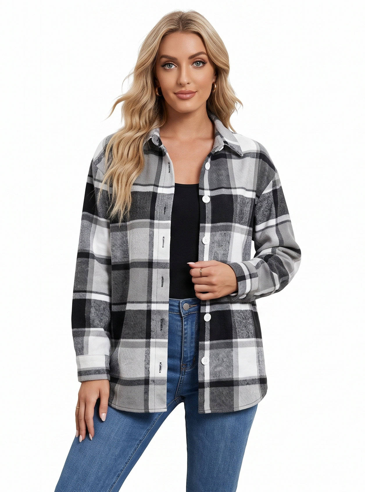 Plaid Flannel Shirts for Women, Buffalo Plaid Shirt, Oversized Long Sleeve Casual Button Down Blouse Top
