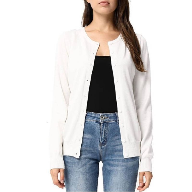 Womens Long Sleeve Knit Cardigan - Open Front Button Down Sweater