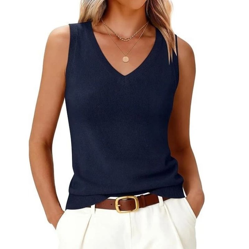 Womens Wool Blend Tank Tops, V Neck Sleeveless Sweater, Business Casual Work Knit Shirt, Slim Fit Summer Outfit