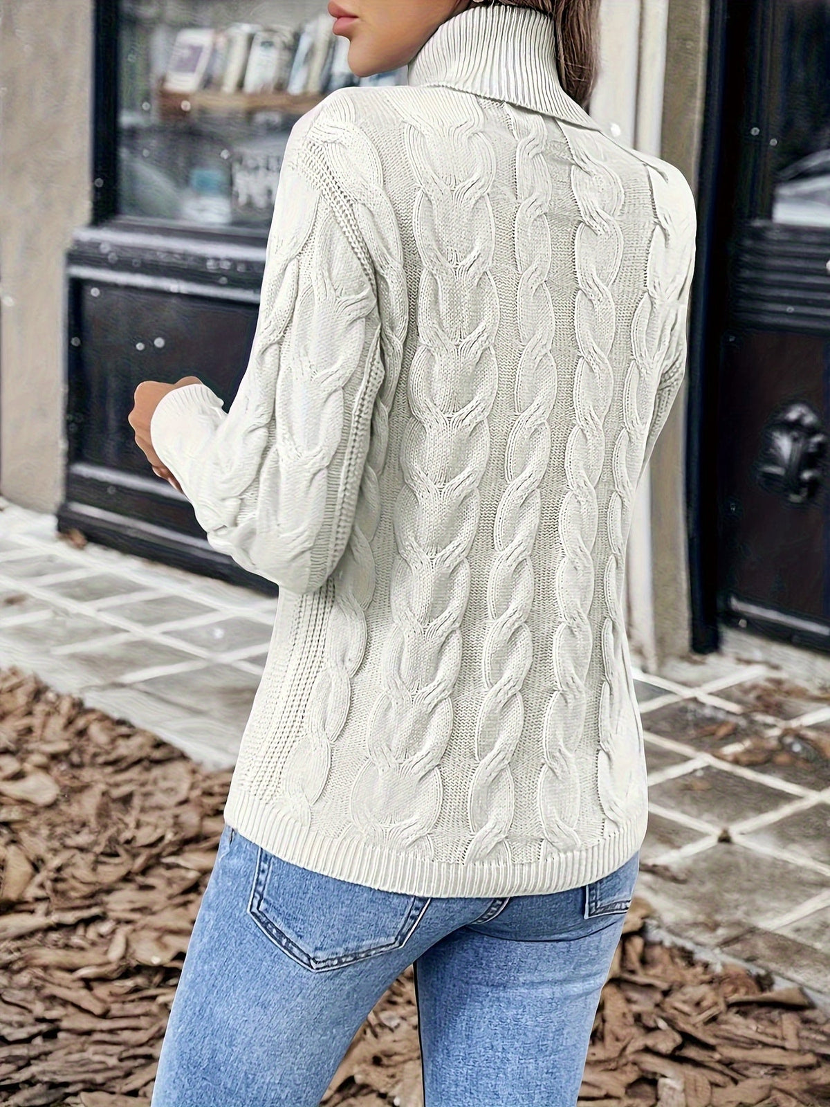 Cable Knit Turtleneck Sweater with Relaxed Fit and High Roll Neck