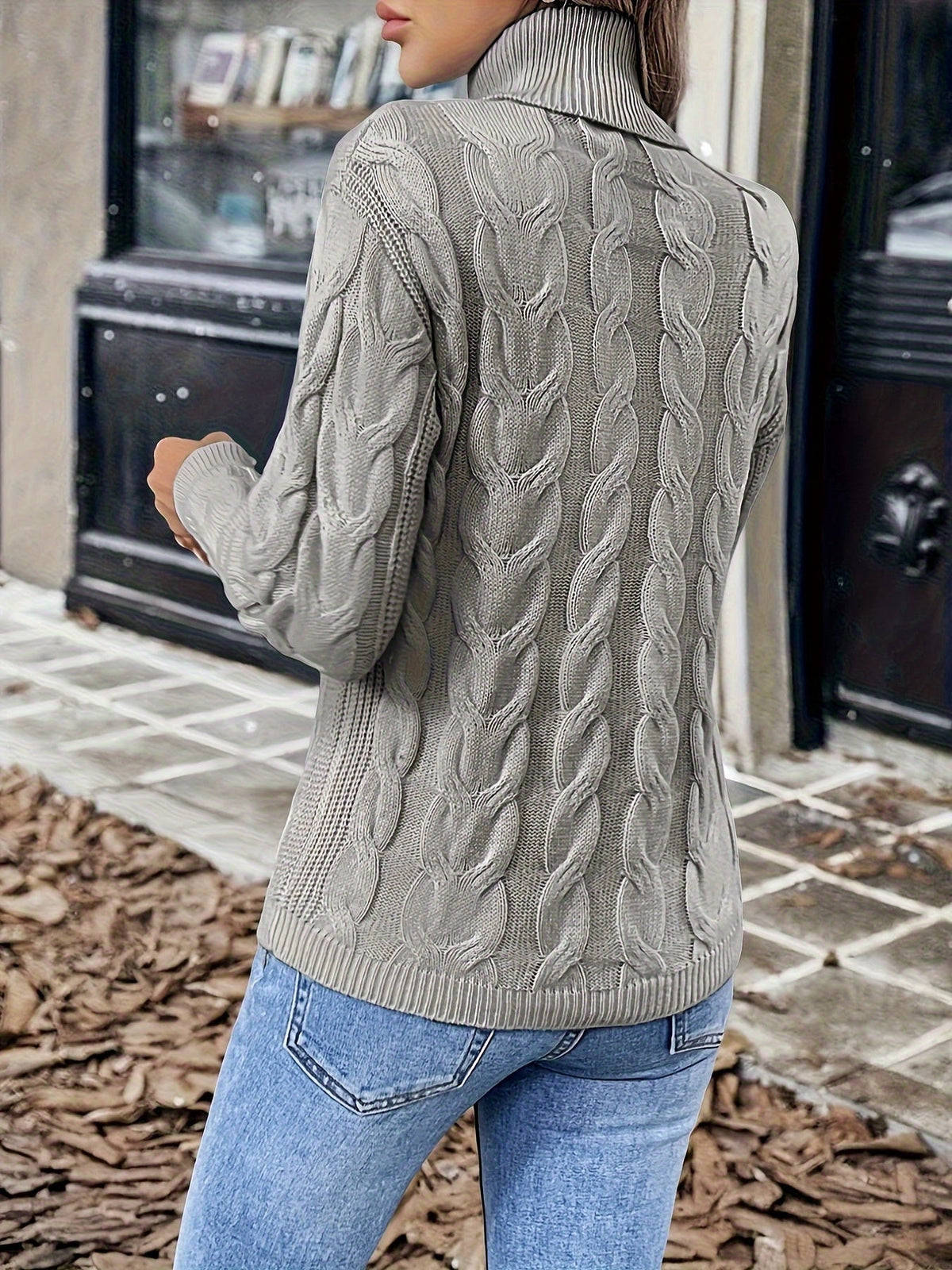 Cable Knit Turtleneck Sweater with Relaxed Fit and High Roll Neck