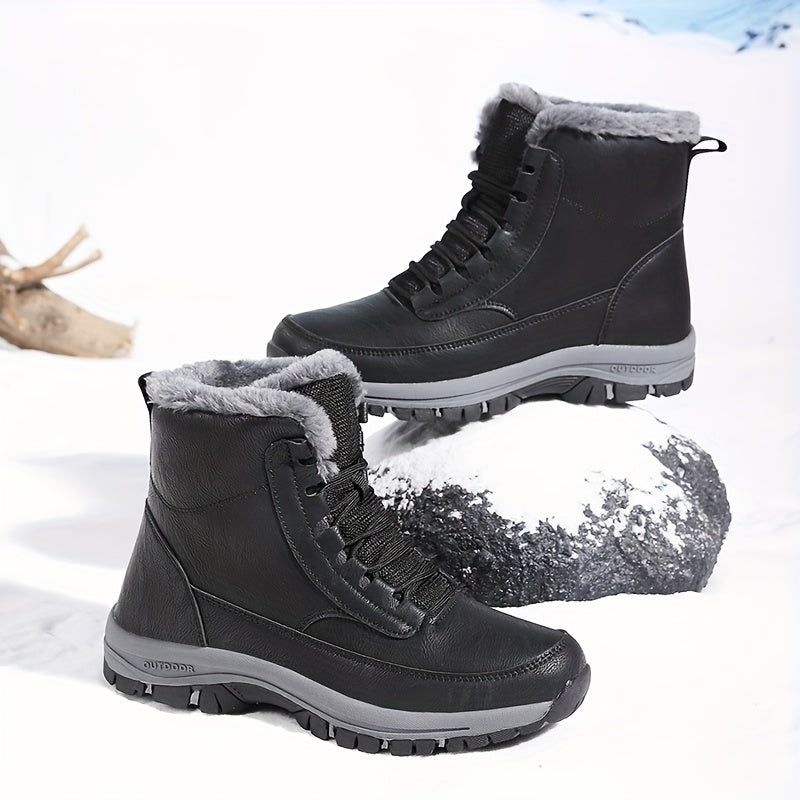 Winter Trail Boots with Plush Lining and Deep Tread Sole, Above Ankle Lace Up
