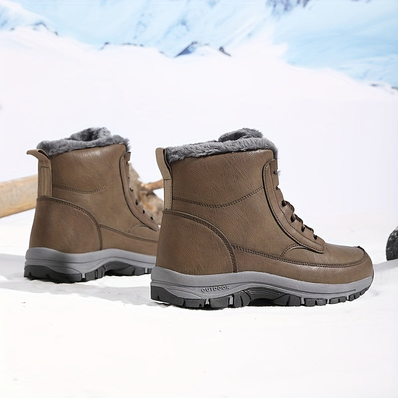 Winter Trail Boots with Plush Lining and Deep Tread Sole, Above Ankle Lace Up