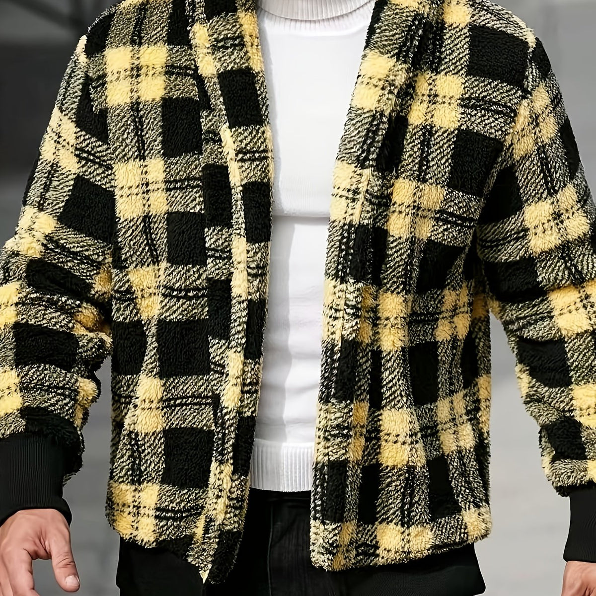 Checked Button Front Jacket with Relaxed Fit and Soft Fabric