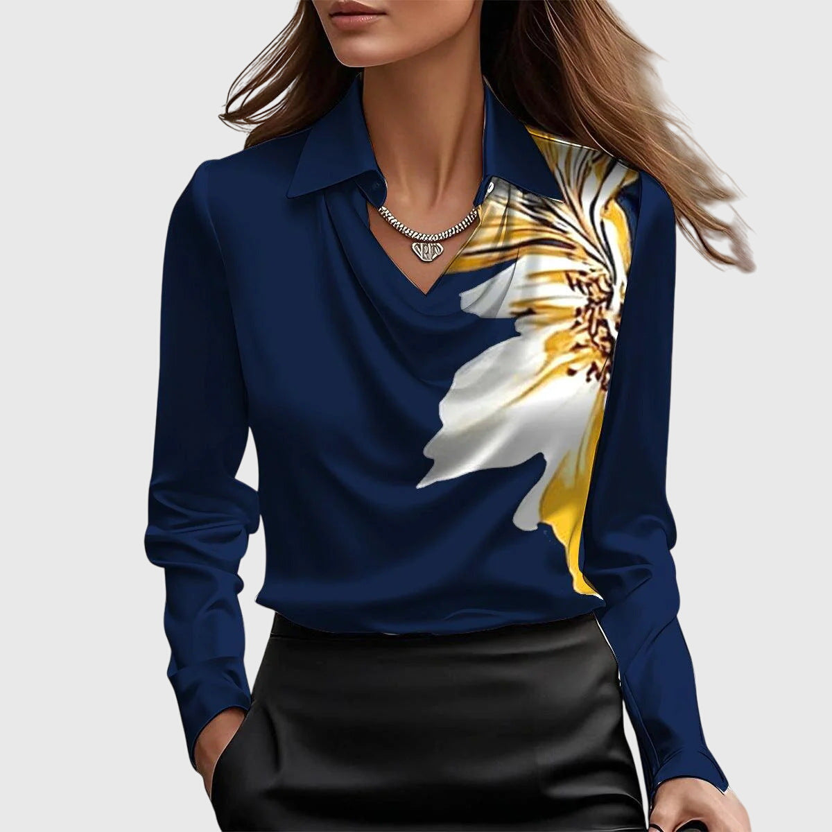 Draped Neckline Blouse with Soft Fabric and Flattering Silhouette