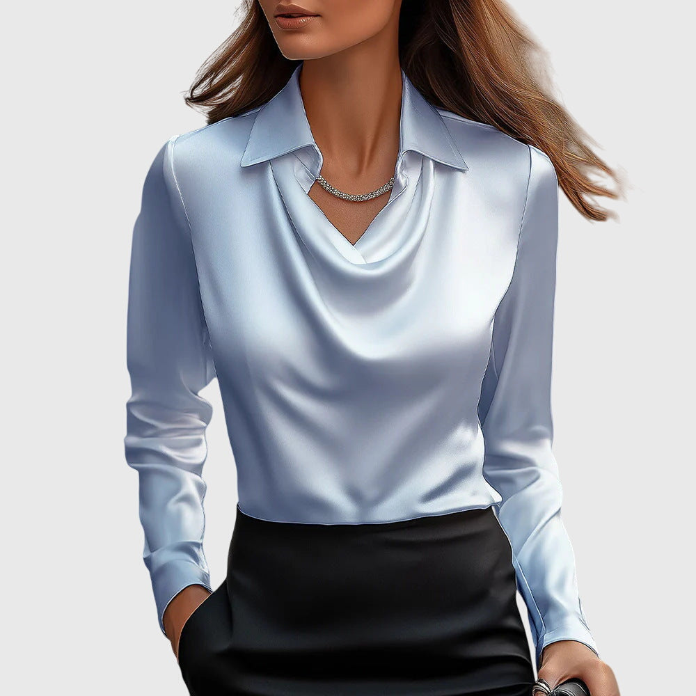 Draped Neckline Blouse with Soft Fabric and Flattering Silhouette