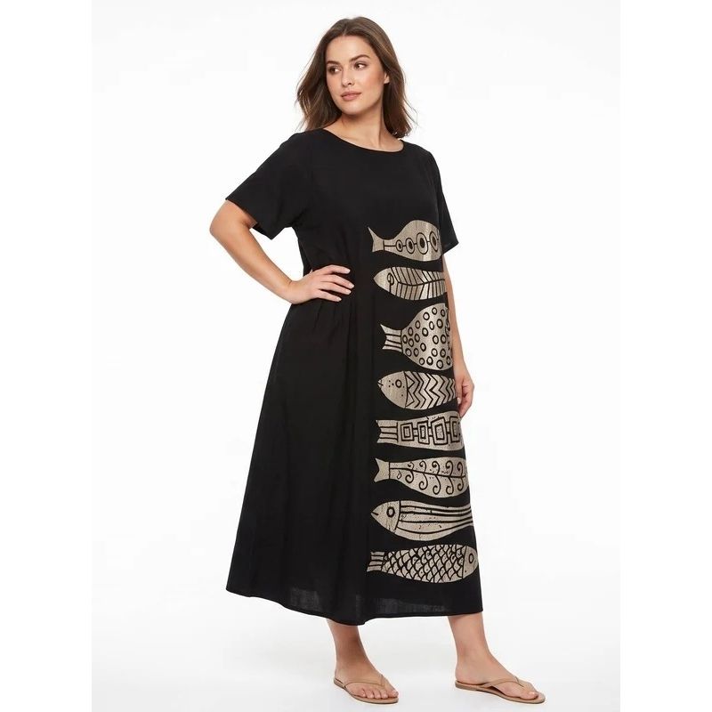 Womens Floral A Line Midi Dress, Short Sleeve Casual Summer Dress
