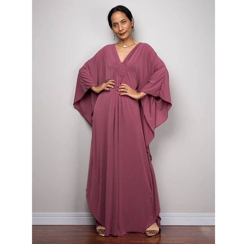 Moomoo Dresses for Women, Plus Size V Neck Long Batwing Sleeve Floral Beach Cover Up Dress