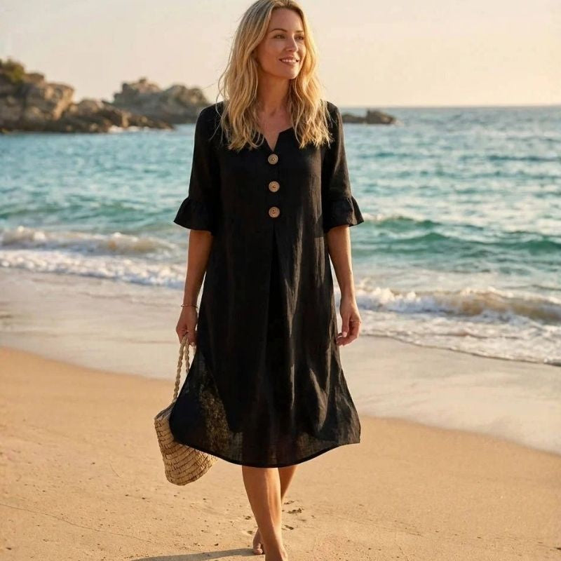 Womens Summer Dress, Ruffle Short Sleeve V Neck Midi Dress, Casual Lightweight Beach Sundress