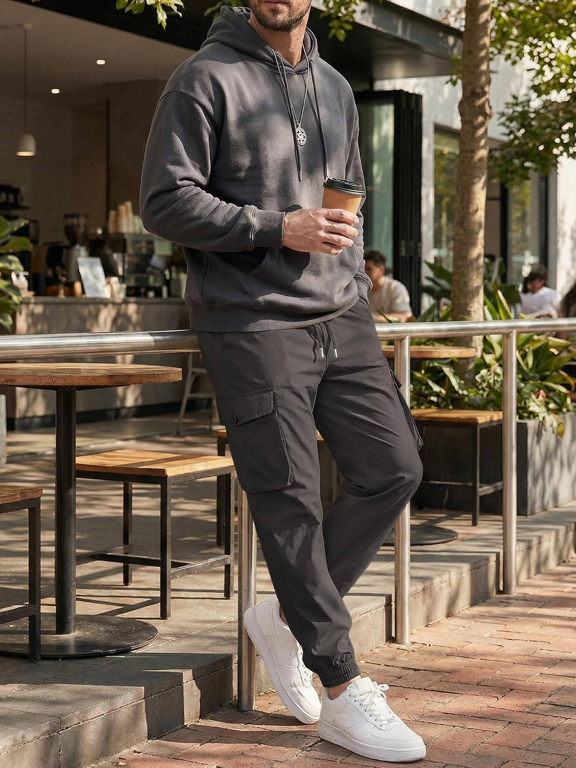 Mens Casual Cargo Jogger Pants, Stretch Elastic Waist Drawstring Tapered Sweatpants with Pockets