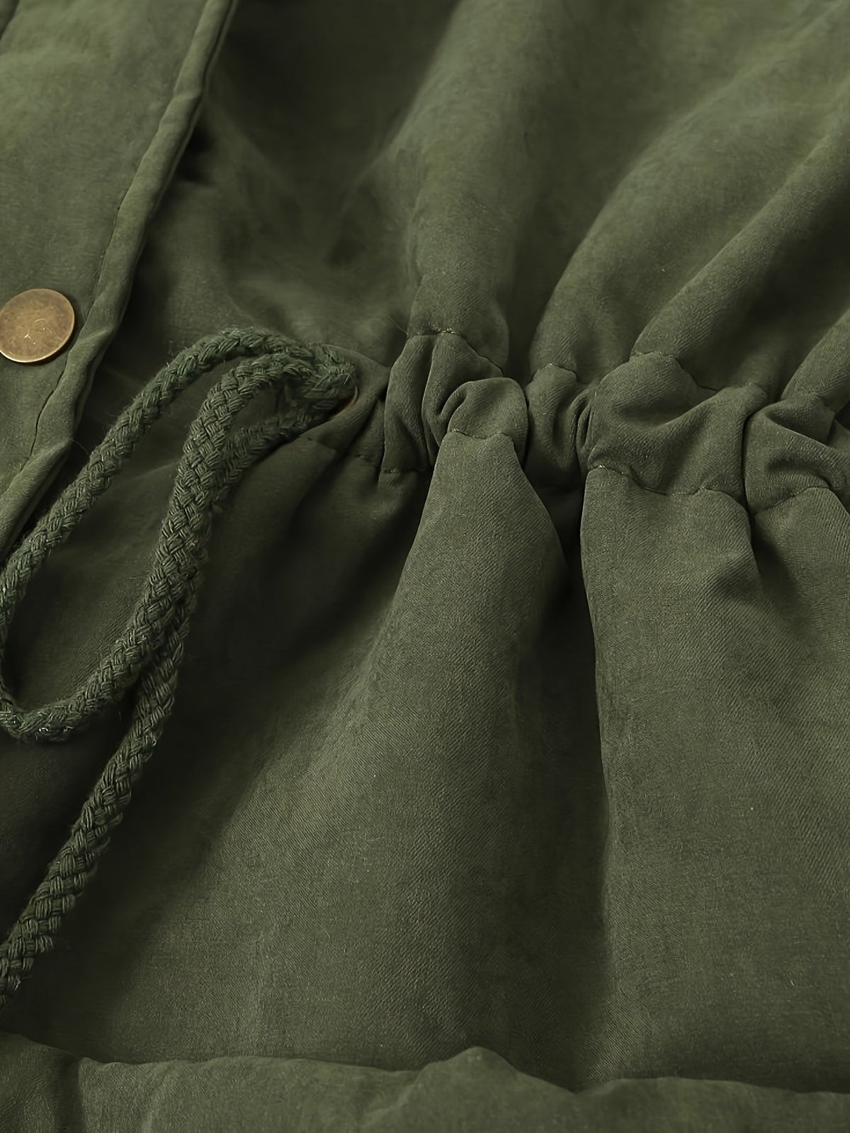 Mid Length Parka with Plush Lining and Adjustable Drawstring, Snap Button Closure