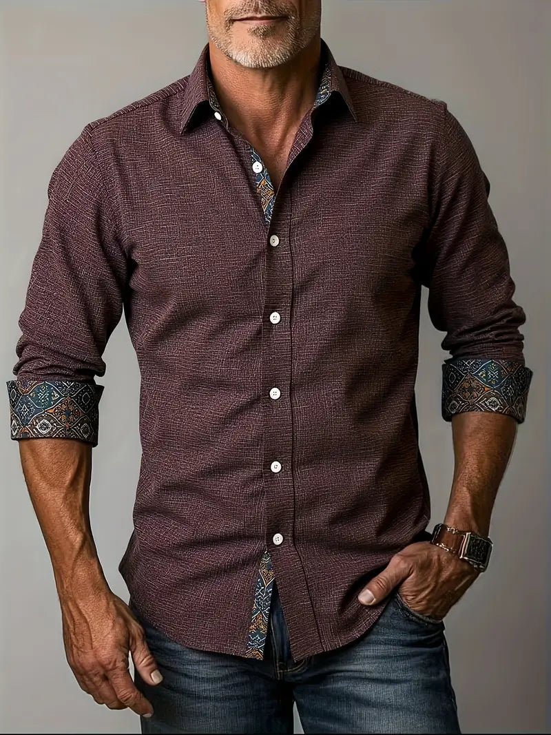 Button Up Dress Shirt with Contrast Collar and Cuffs Modern Tailored Fit