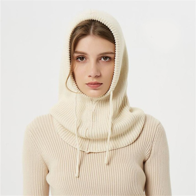 Hooded Knit Beanie with Adjustable Drawstring and Ear Coverage