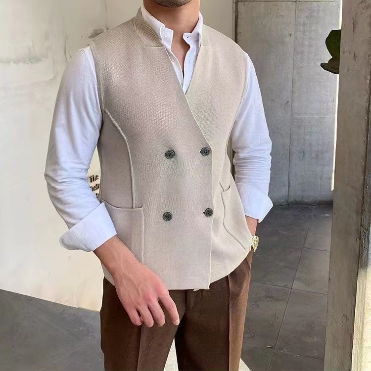 Knitted Vest with Double Breasted Buttons and Front Pockets