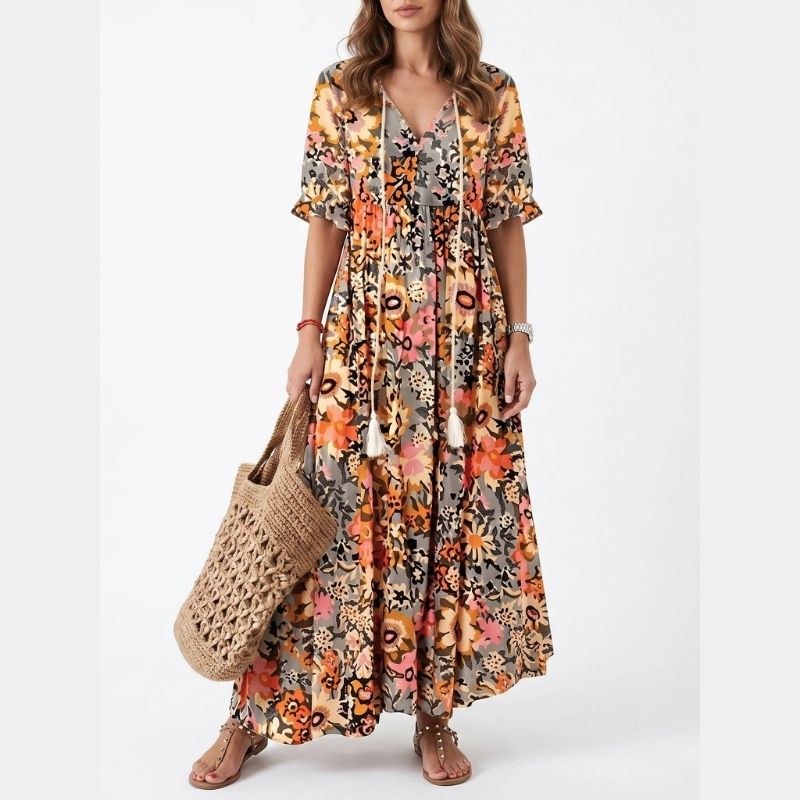 Boho Cover Up Dress, Flowy Casual Dress for Beach Travel and Daily Wear