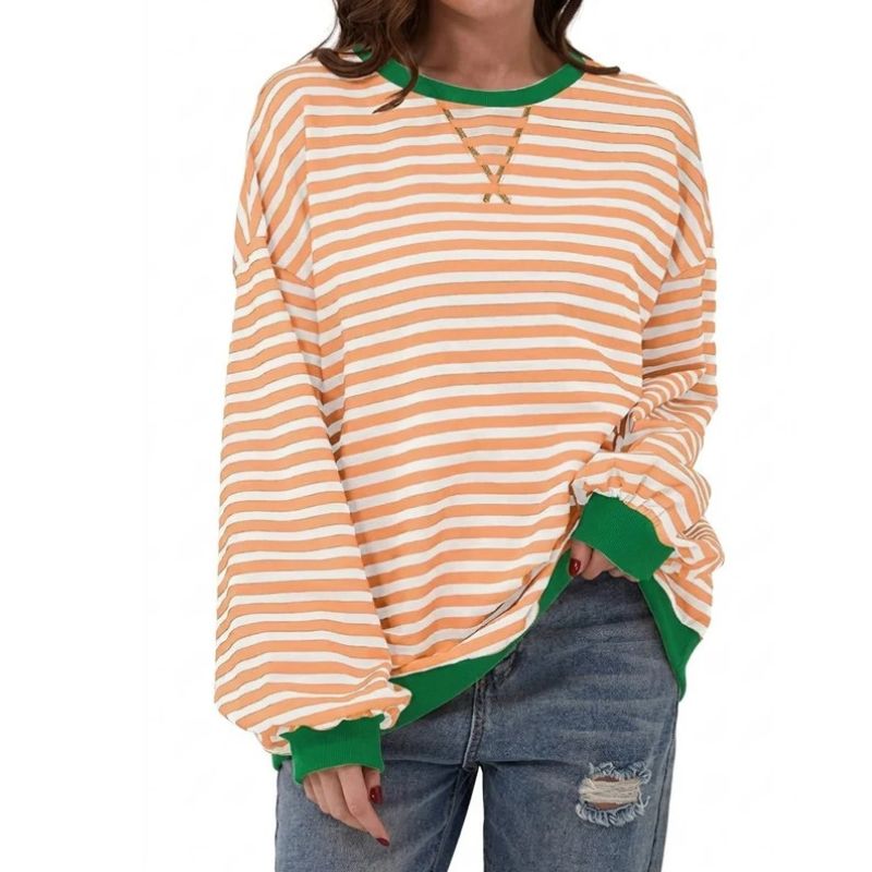 Womens Oversized Striped Crewneck Sweatshirt - Long Sleeve Pullover
