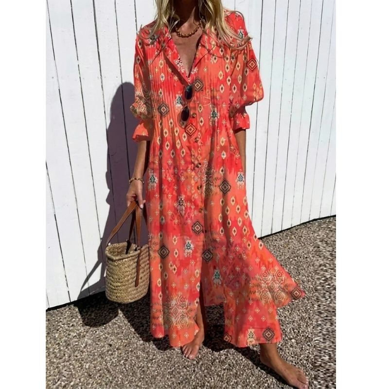 Womens Cotton Maxi Dress, Floral Casual Summer Beach Vacation Dress