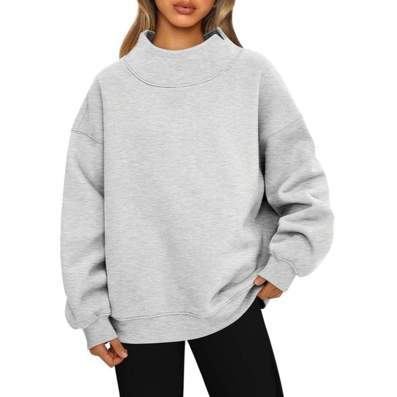 Womens Mock Neck Oversized Fleece Sweatshirt - Soft Long Sleeve Pullover