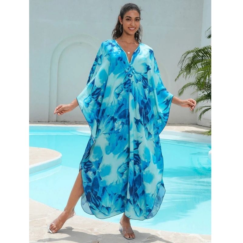 Moomoo Dresses for Women, Plus Size Hawaiian Batwing Sleeve Kaftan Beach Cover Up Dress