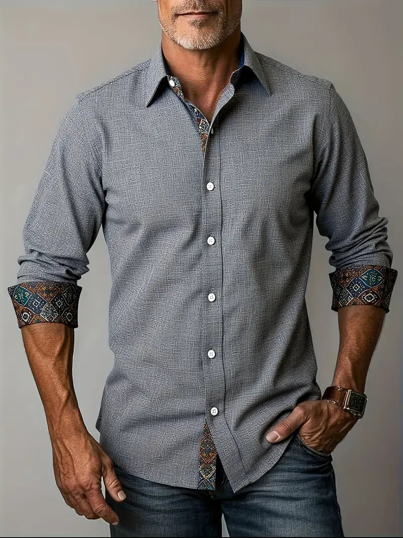Button Up Dress Shirt with Contrast Collar and Cuffs Modern Tailored Fit