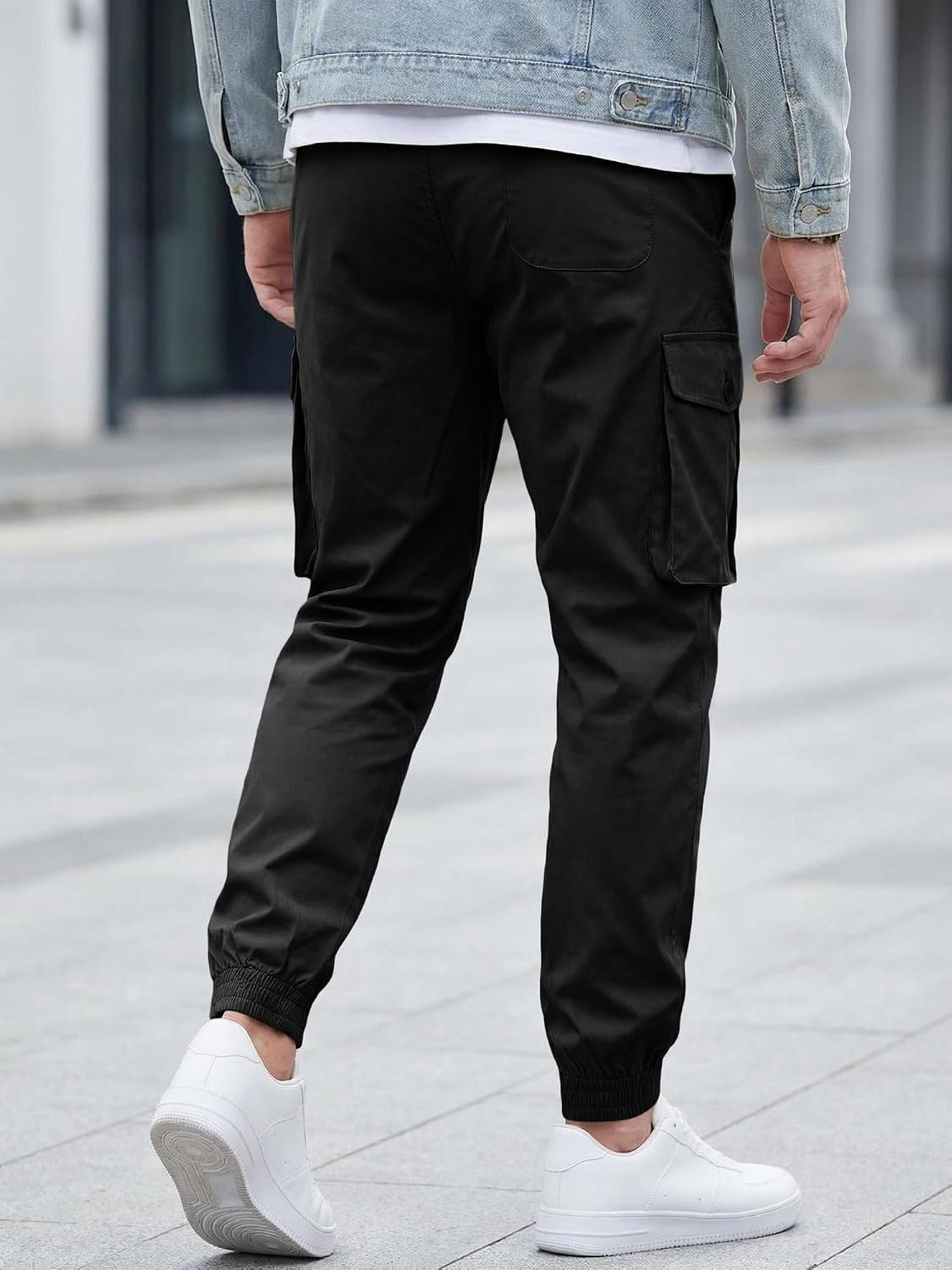 Mens Casual Cargo Jogger Pants, Stretch Elastic Waist Drawstring Tapered Sweatpants with Pockets
