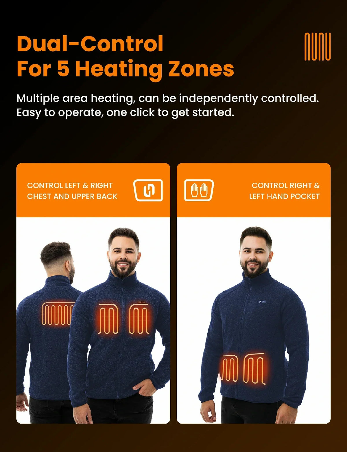 Heated Fleece Jacket with Five Carbon Fiber Zones and Universal Power Bank Charging