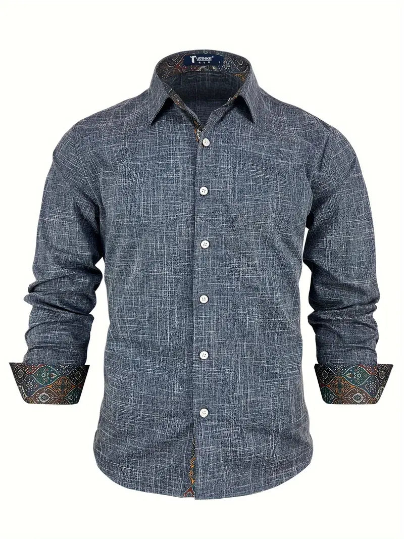 Button Up Dress Shirt with Contrast Collar and Cuffs Modern Tailored Fit