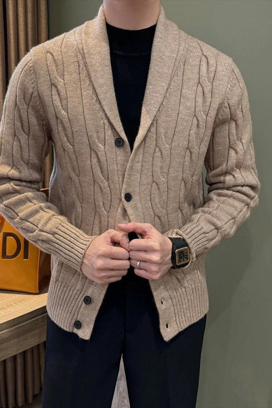 Cable Knit Cardigan with Button Front and Ribbed Cuffs, Pill Resistant