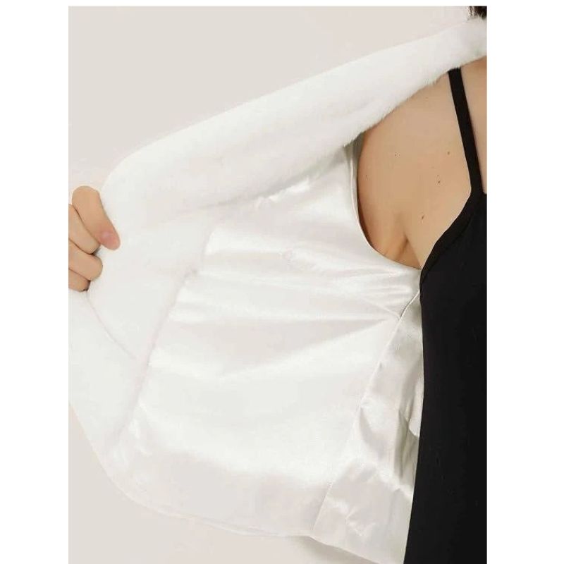 Womens Cropped Faux Fur Jacket, Long Sleeve Wedding Bolero Coat