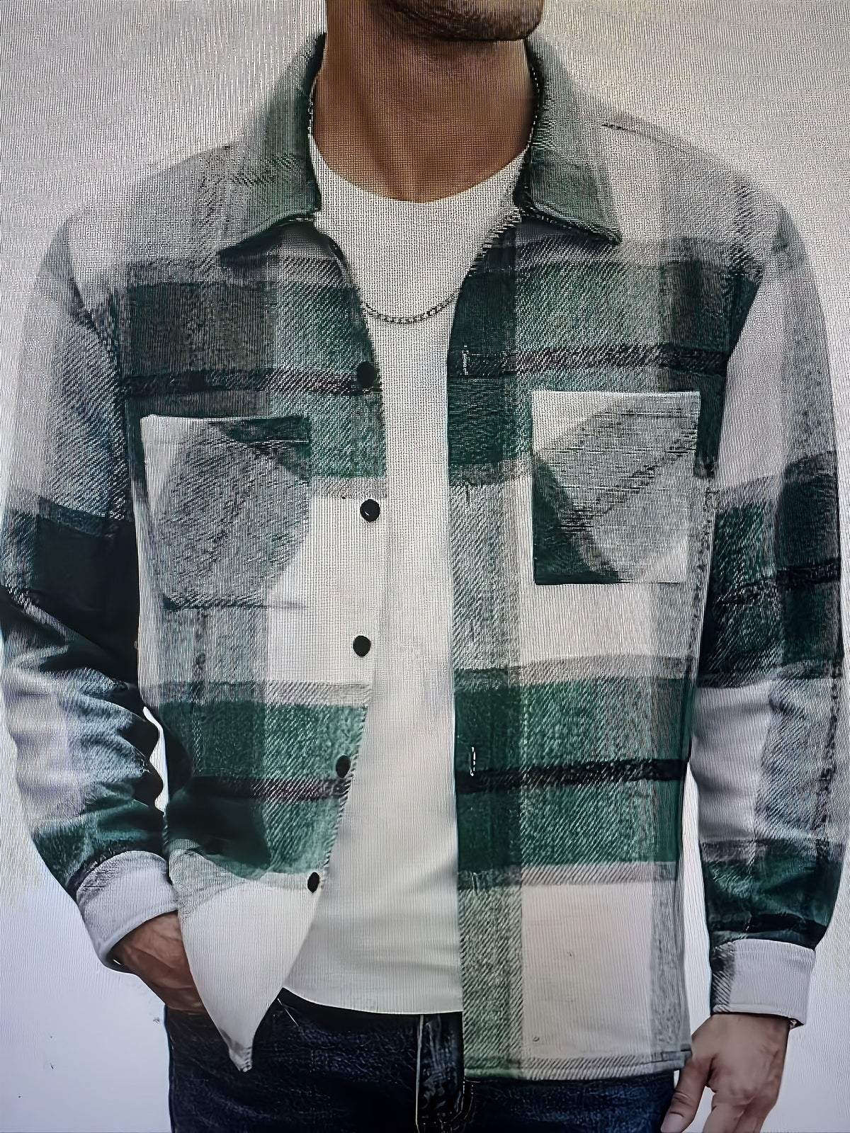 Check Pattern Button Front Overshirt with Dual Chest Pockets and Adjustable Cuffs
