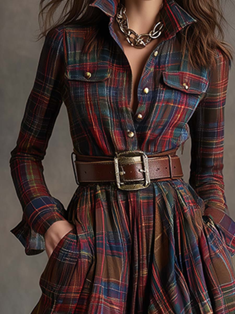Button Front Shirt Dress with Adjustable Belt and Breathable Fabric