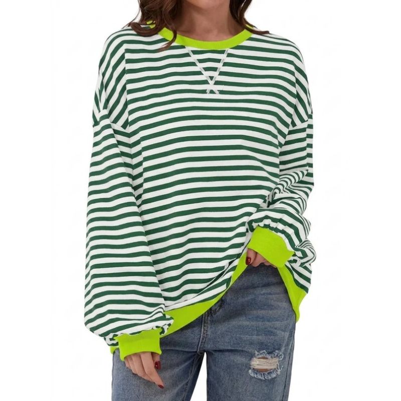 Womens Oversized Striped Crewneck Sweatshirt - Long Sleeve Pullover