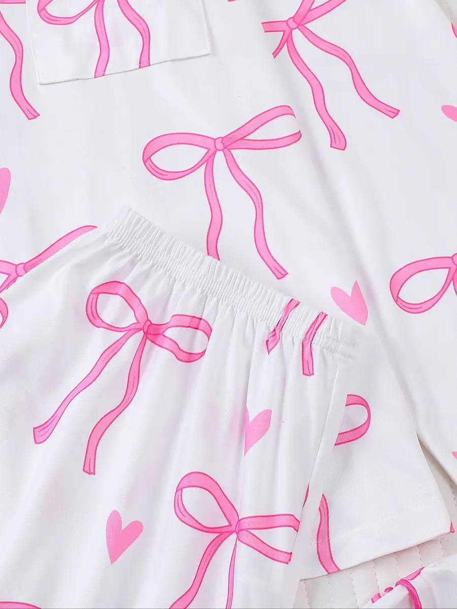 Womens 2 Piece Bow Print Pajama Set, Long Sleeve Fall Winter Sleepwear, Comfortable Loungewear for Casual Home Wear and Relaxing