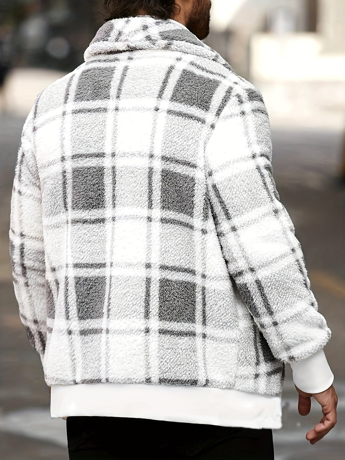 Checked Button Front Jacket with Relaxed Fit and Soft Fabric